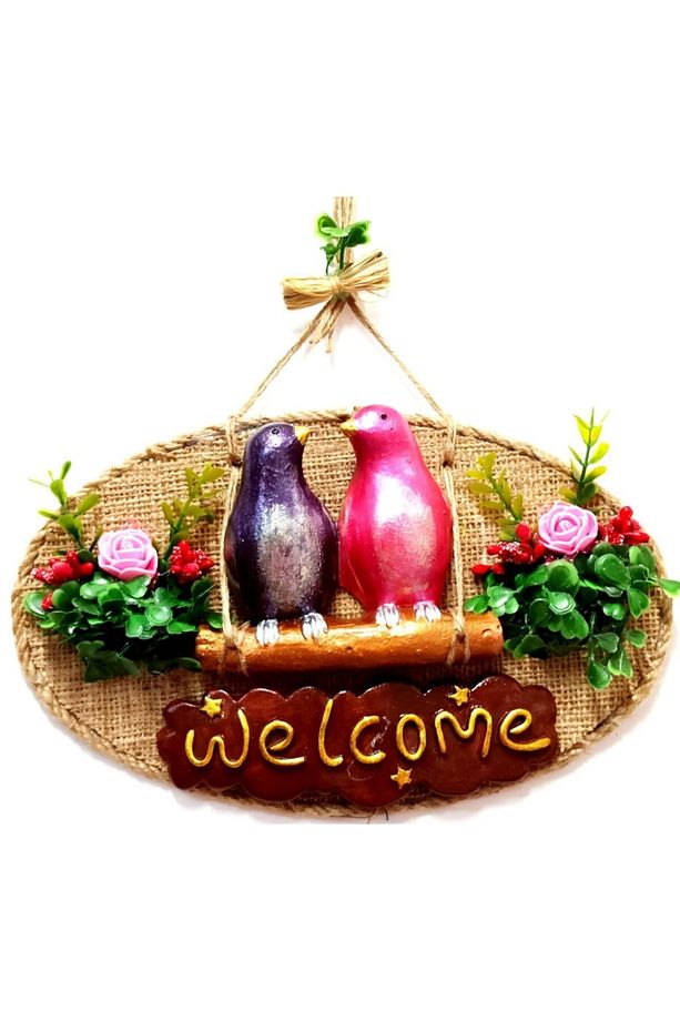 Aile Kuş Welcome Yazılı Kapı Süsü - 2