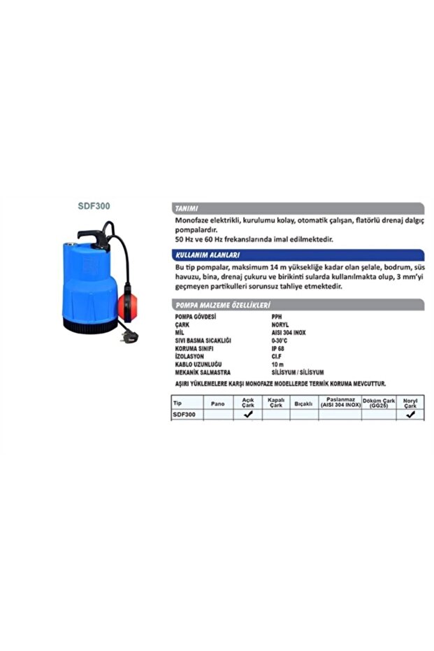 Sdf300 Drenaj Dalgıç Pompa - 3