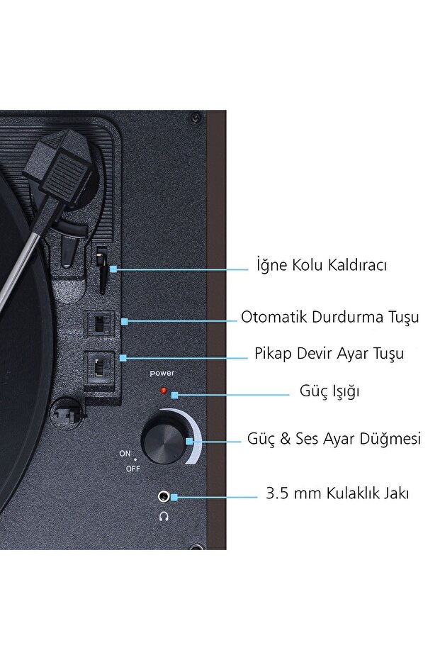 T317ub Pikap Plak Çalar - Siyah - Bluetooth, Şarjlı - 33, 45, 78 Devir - Universal Iğneli - 6