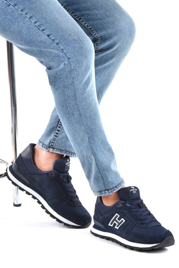 Men's Navy Blue Nubuck Leather Sports Shoes