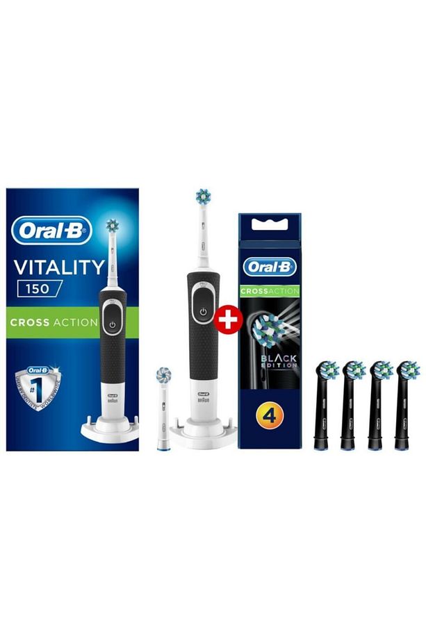 Vitality D150 Şarj Edilebilir Diş Fırçası Cross Action+siyah 4'lü Yedek Başlık - 1