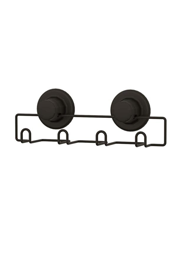 Drilling Screw Drill Not Available! Vacuum-Sealed, Adhesive 4-Piece Bathroom, Kitchen, and Wardrobe Hanger, Black Dm244