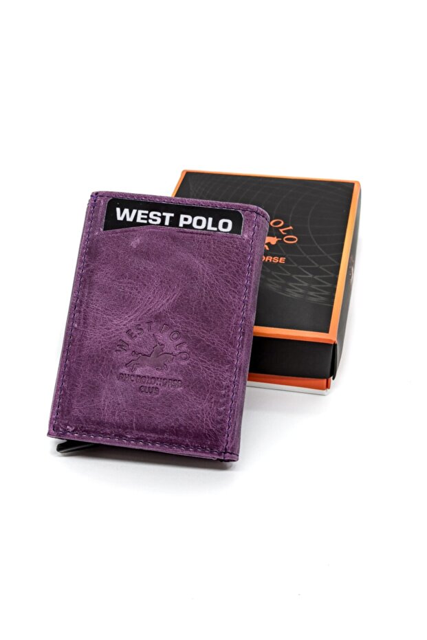 Genuine Leather Unisex Mechanismed Wallet Card Holder