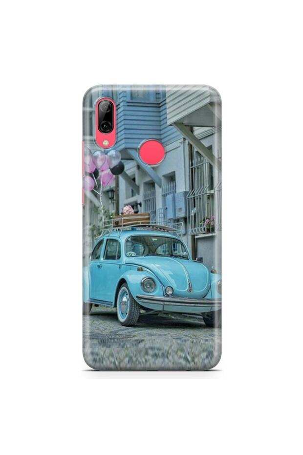 Huawei Y7 2019 Kılıf Mavi Tosba Desenli Baskılı Silikon Kilif - Mel-103308 - 1