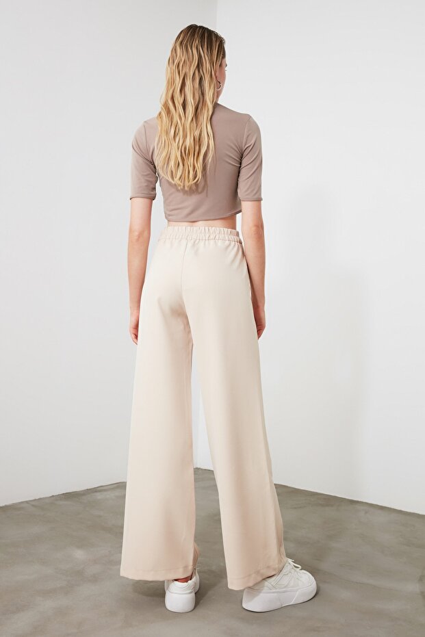 Taş Wide Leg/Geniş Paça Yanları Düğmeli Dokuma Kumaş Pantolon TWOSS20PL0398 - 8