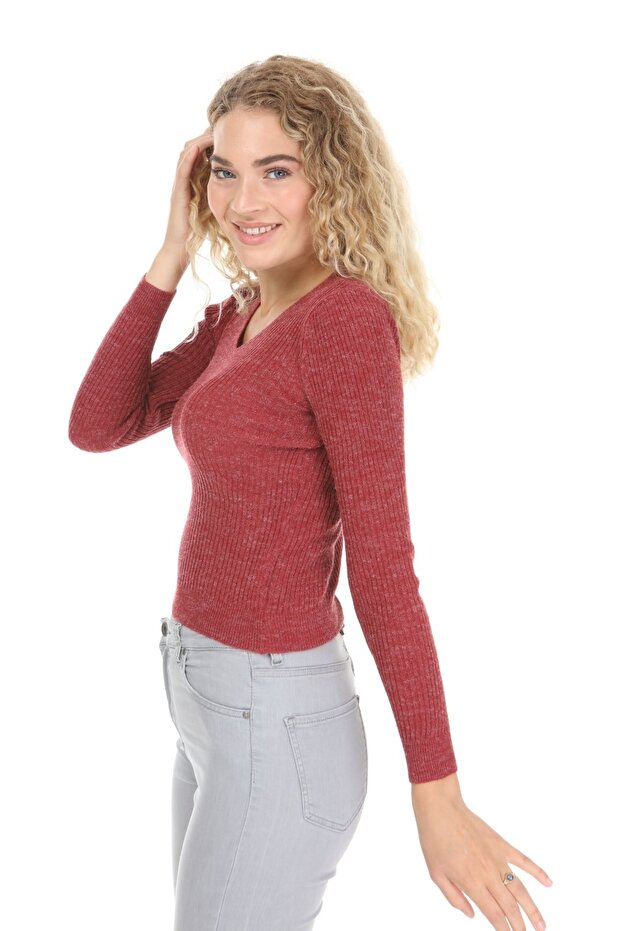 Kadın Bordo Triko Bluz - 2