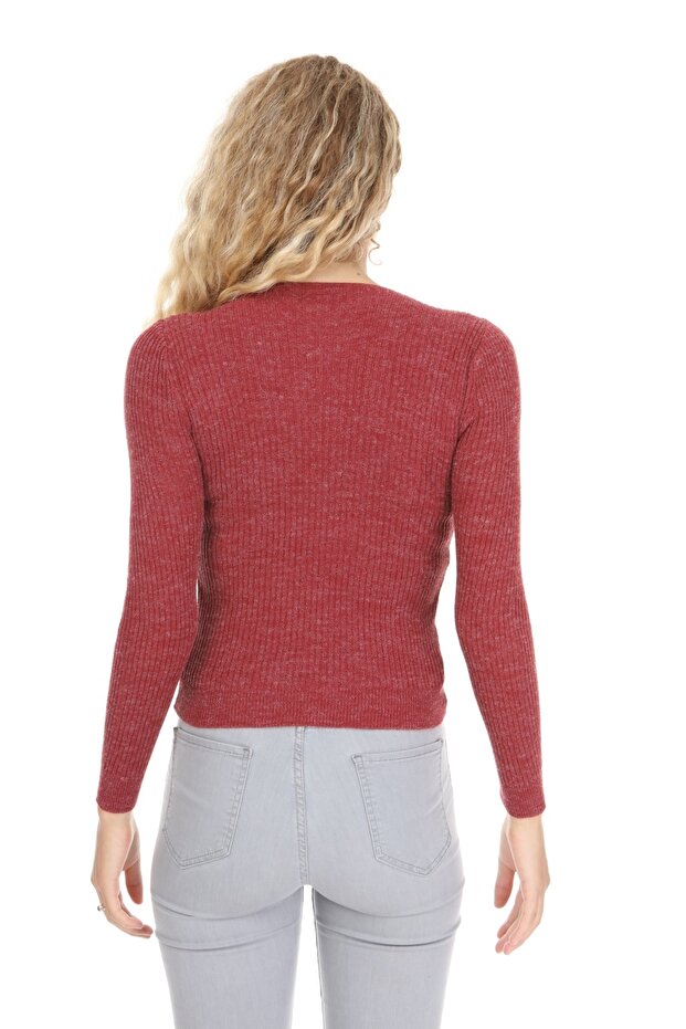 Kadın Bordo Triko Bluz - 4