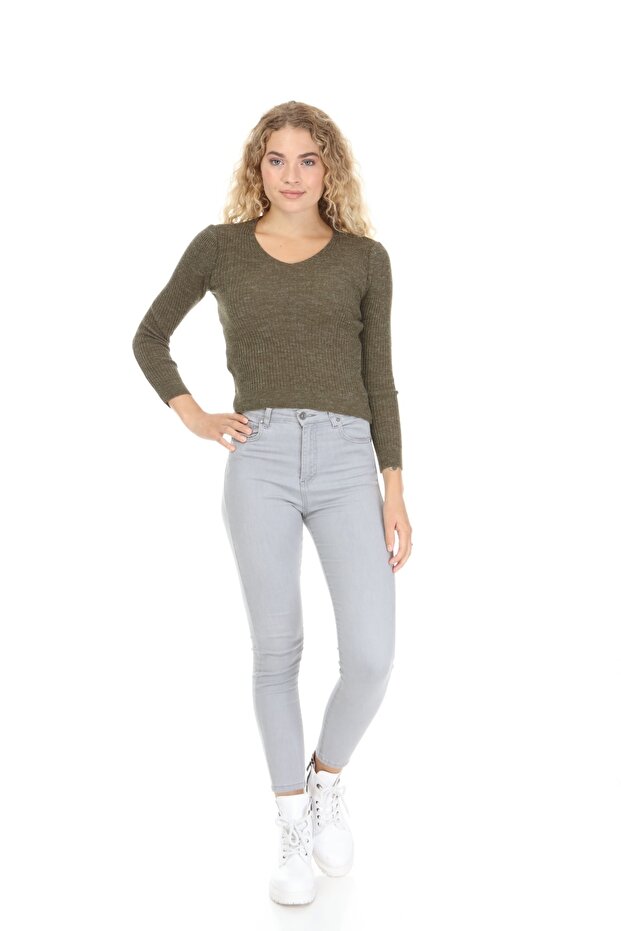 Kadın Haki Triko Bluz - 5