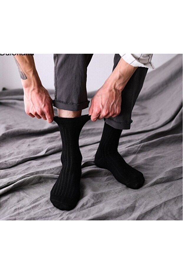 4' Lü Elastik Erkek Siyah Çorap - 1