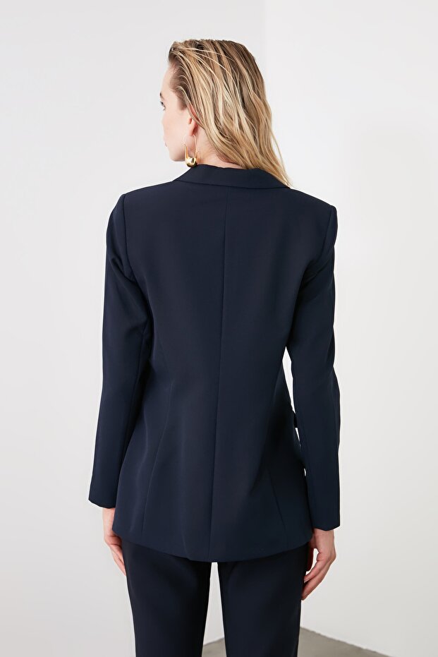 Lacivert Regular Astarlı Dokuma Blazer Ceket TWOSS20CE0126 - 18