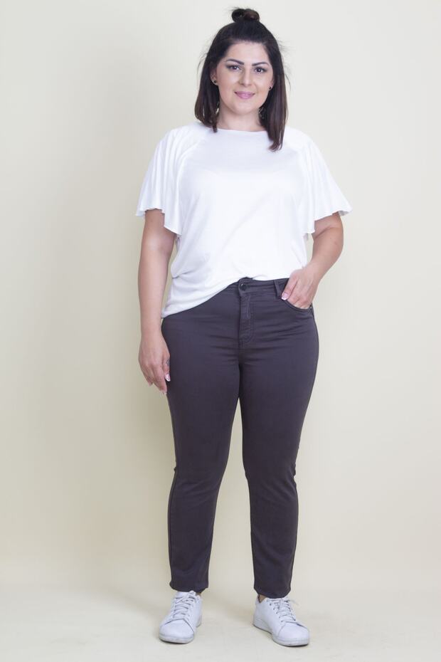 Women's Large Size Anthracite Slim Fit Trousers 65n17685