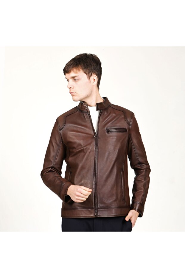 Erkek Camel Deri Mont - 1