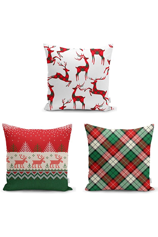 Plaid New Year's 3-Piece Pillow and Cushion Cover Set