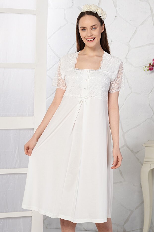 Women's Ecru Lace Maternity Nightgown
