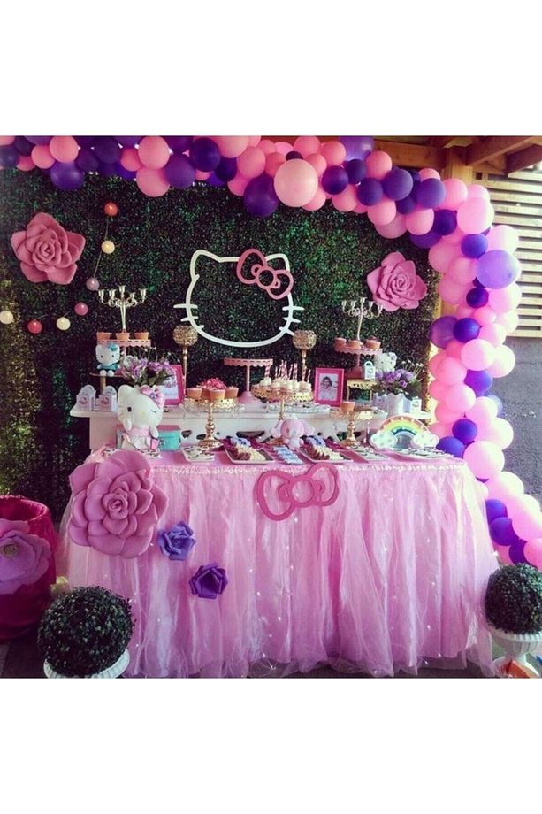100 Adet Mor Pembe Metalik Balon Ve Balon Zinciri Hello Kıtty Konsept Balon Parti Doğum Günü - 1