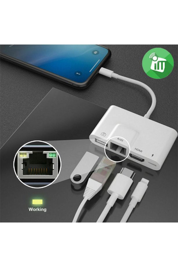 Polham Apple Ipad Ve Iphone Için Lightning 3in1 Hdmı, Rj45 Ve Otg Dönüştürücü Kablosu - 7