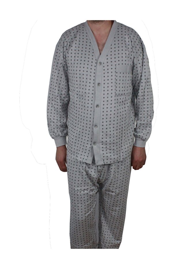 طقم بيجامة شتوية بأزرار أمامية للرجال - 1