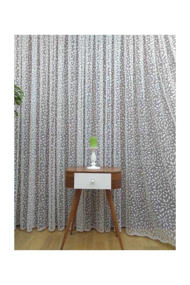 Leaf Pattern French Lace Tulle Curtain & Double-Breasted Curtain, 100X260, Sparse Pleat, 1/2