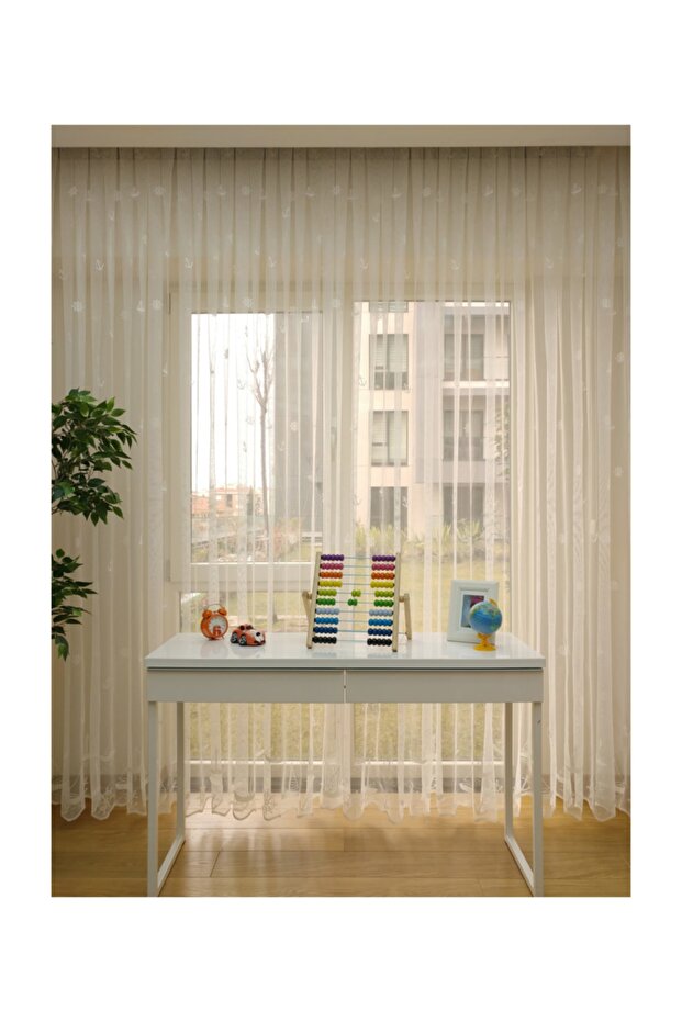 Sailing Anchor Patterned Children's Room Tulle Curtain, 200X250, Sparse Pleat, 1/2