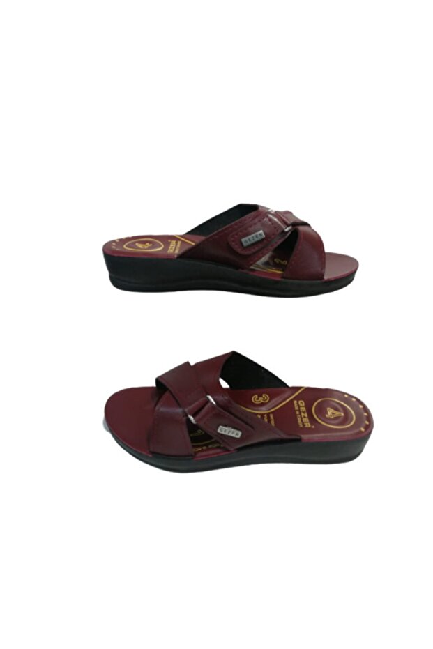 Ge082-10 Women's Burgundy Orthopedic Cross Banded Walking Slippers