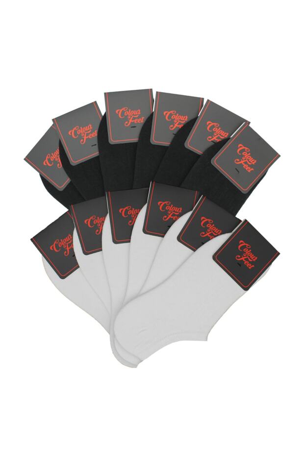 Pack of 12 Plain Black-White Women's Chetik Socks (Invisible from Sneakers)