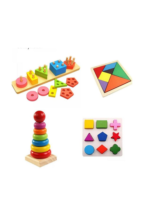 Ahşap Eğitici Oyuncak Bultak Puzzle Yapboz+Geometrik Set+Tangram+Kule 5 Ürün - 1