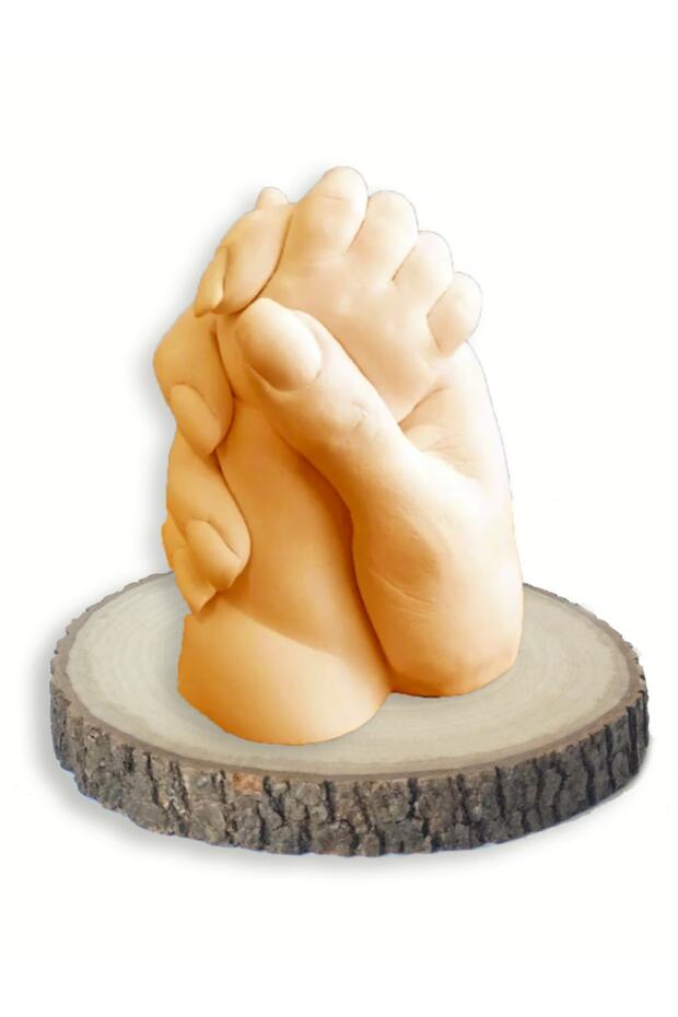 3D Mother - Child Handprint Sculpture Mold Set with Alginate and Natural Wooden Stand