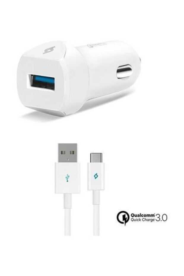 SpeedCharger QC 3.0 Serisi Type-C Kablolu Hızlı Araç Şarj Cihazı Beyaz - 1