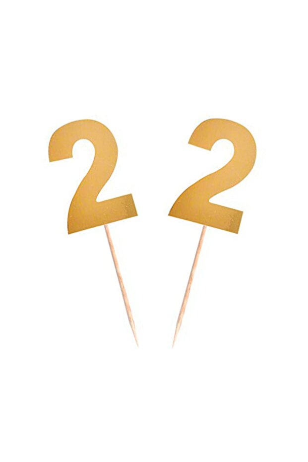15pcs Shiny Number 2 Party Toothpicks Gold