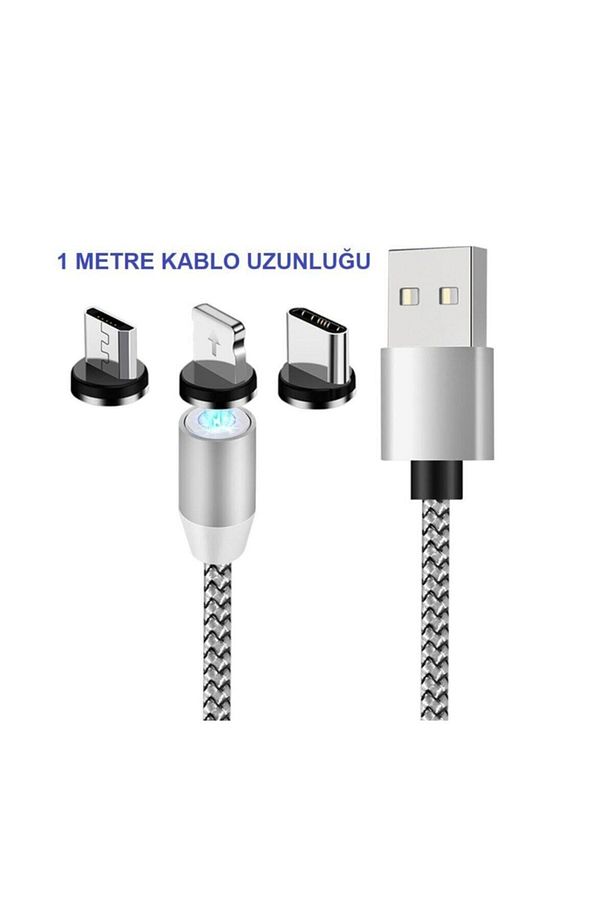 Mıknatıslı Iphone Lightning Samsung Micro Usb Type C Mıknatıslı Şarj Kablosu - 5