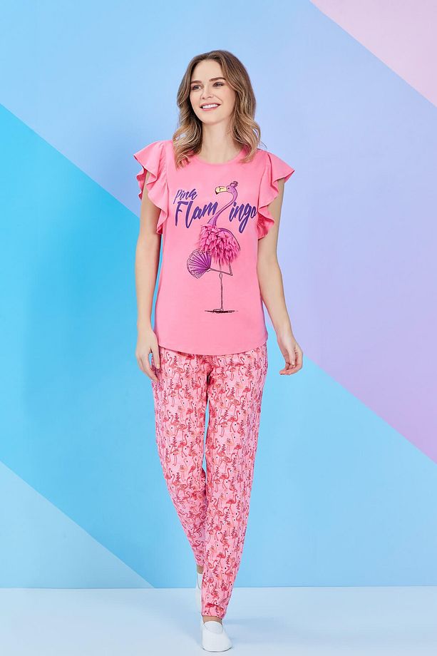 Pembe Kısa Kollu Bayan Pijama Takımı - 8100 - 1