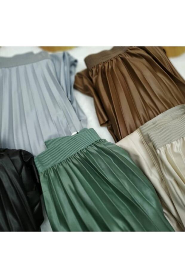 Deri Görünümlü Harika Piliseli Etek - 5