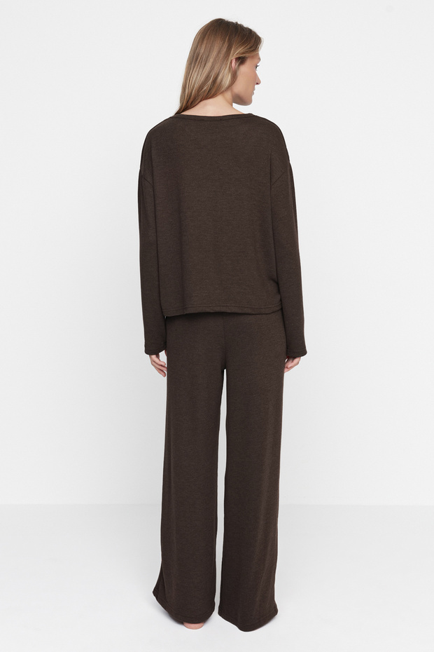 Kahverengi Fitilli Örme Pijama Takımı THMAW21PT0684 - 6