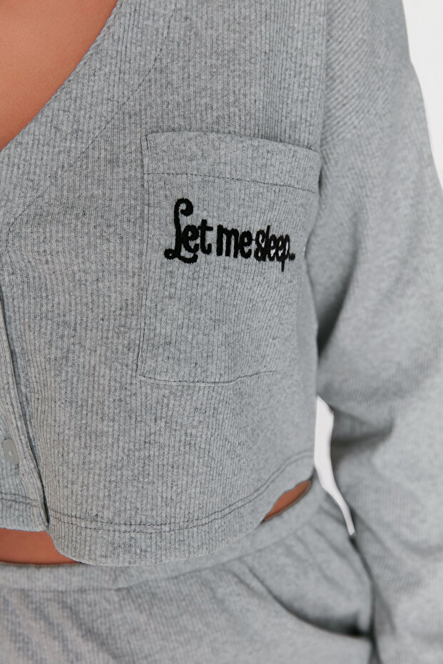 Szary komplet piżam z dzianiny bawełnianej ze sznurkiem THMAW22PT0511 - 4