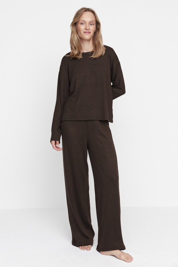 Kahverengi Fitilli Örme Pijama Takımı THMAW21PT0684 - 2