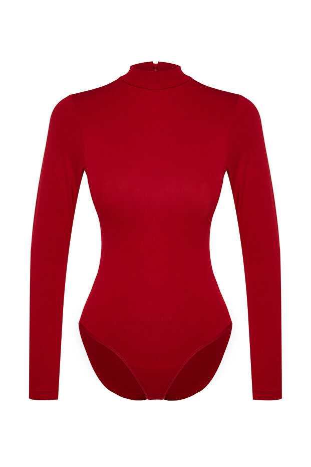Kırmızı Pamuklu Balıkçı Yaka Uzun Kollu Çıtçıtlı Örme Body THMAW23BD00033 - 6