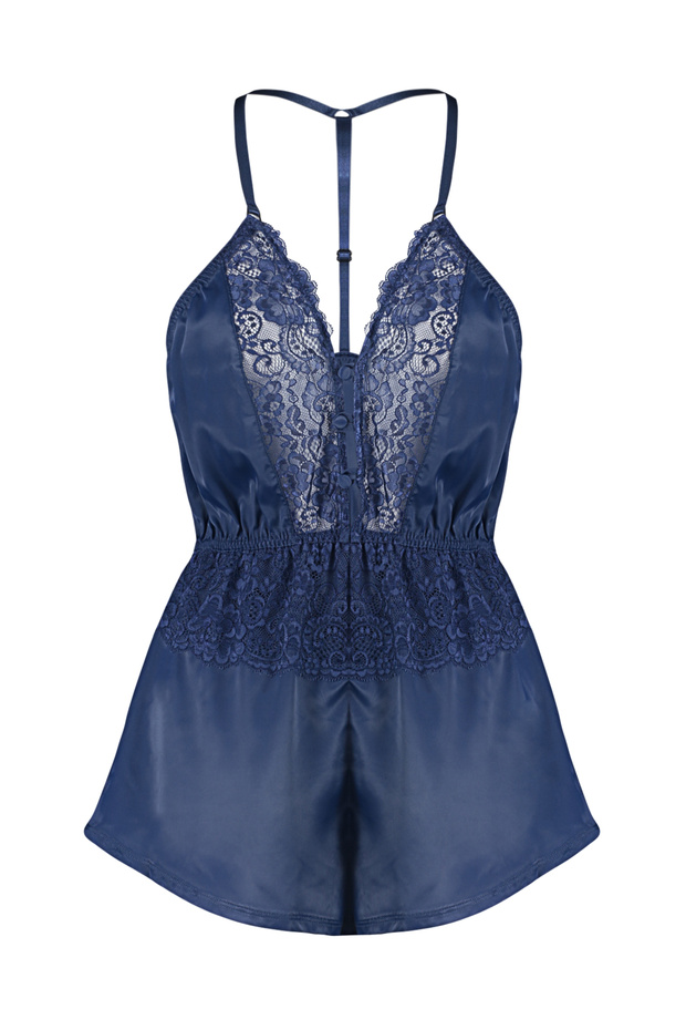 Lacivert Saten Dantelli İp Askılı Babydoll/Fantezi Gecelik THMAW24CY00000 - 6
