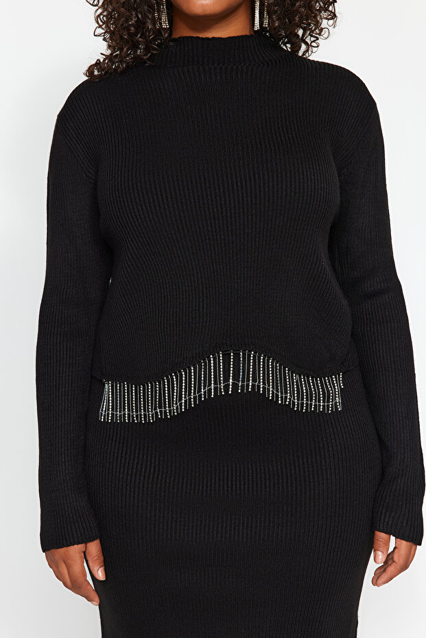 Siyah Taş Detaylı Triko Alt-Üst Takım TBBAW24CP00000 - 8