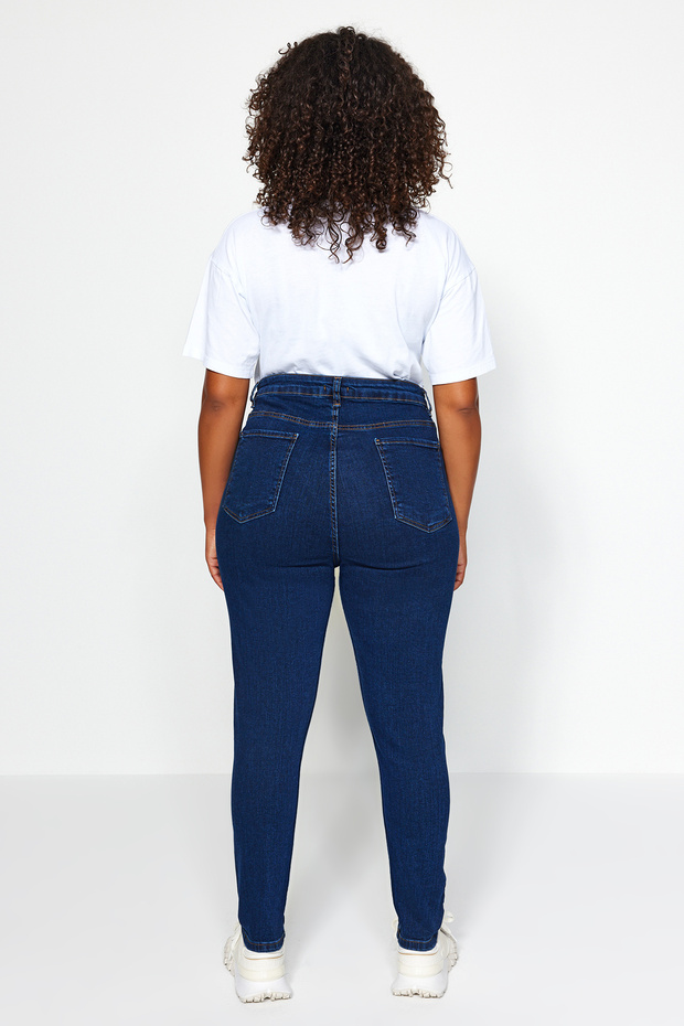 Tmavě modré elastické džíny skinny s vysokým pasem velikosti plus TBBSS22JE0075 - 17