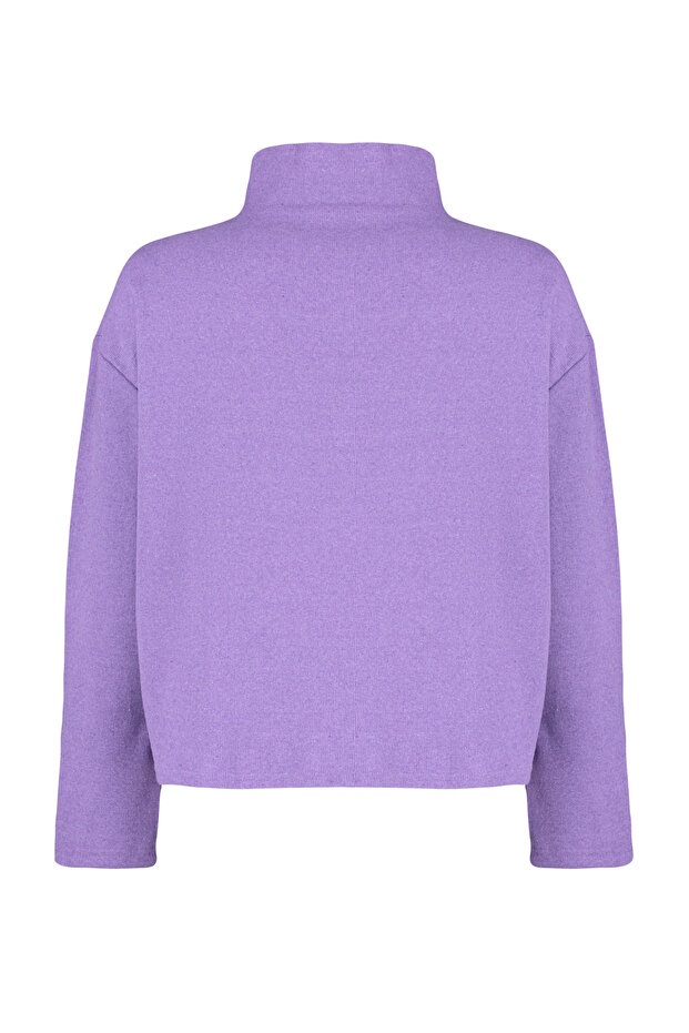 Mor Selanik/Triko Görünümlü Fermuarlı Yaka Regular/Normal Kalıp Örme Sweatshirt TBBAW23AO00006 - 6