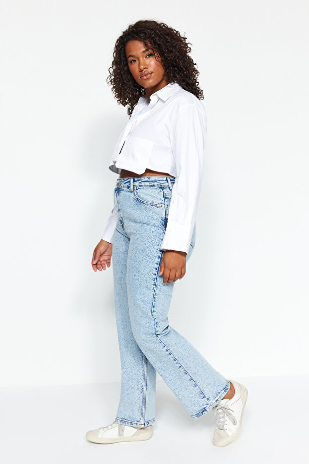 More Sustainable Açık Mavi Yüksek Bel Comfort/Orta Esnek Straight Fit Jeans TBBAW24CJ00045 - 7