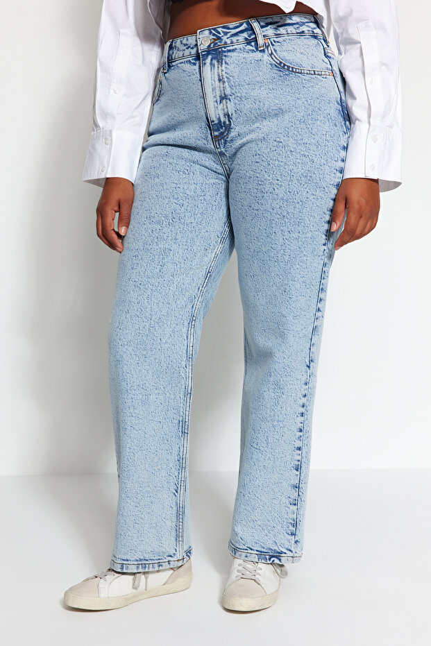 More Sustainable Açık Mavi Yüksek Bel Comfort/Orta Esnek Straight Fit Jeans TBBAW24CJ00045 - 8