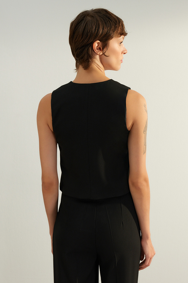 Czarna, zapinana na guziki kamizelka tkana Premium Twoaw24Ye00061 - 7