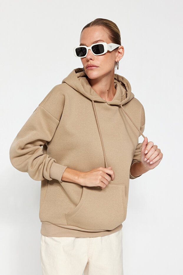 Vizon Kalın İçi Polarlı Oversize/Geniş Kalıp Kapüşonlu Basic Örme Sweatshirt TWOAW24SW00103 - 3
