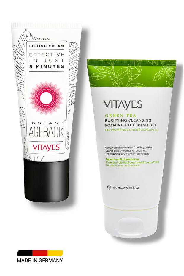 Instant Effective Anti-Aging Face Cream and Green Tea Extract Facial Cleansing Gel Advantageous Beauty Set