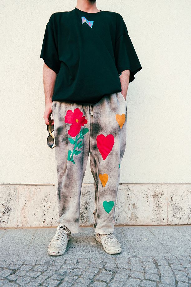Çiçek Kalp Ve Çok Sevgi Şile Bezi Handmade Boya Boho Pantolon - 2