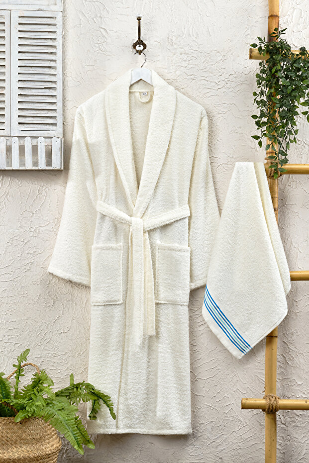 NEWLINE COTTON 2 PIECES BATHROBE SET CREAM