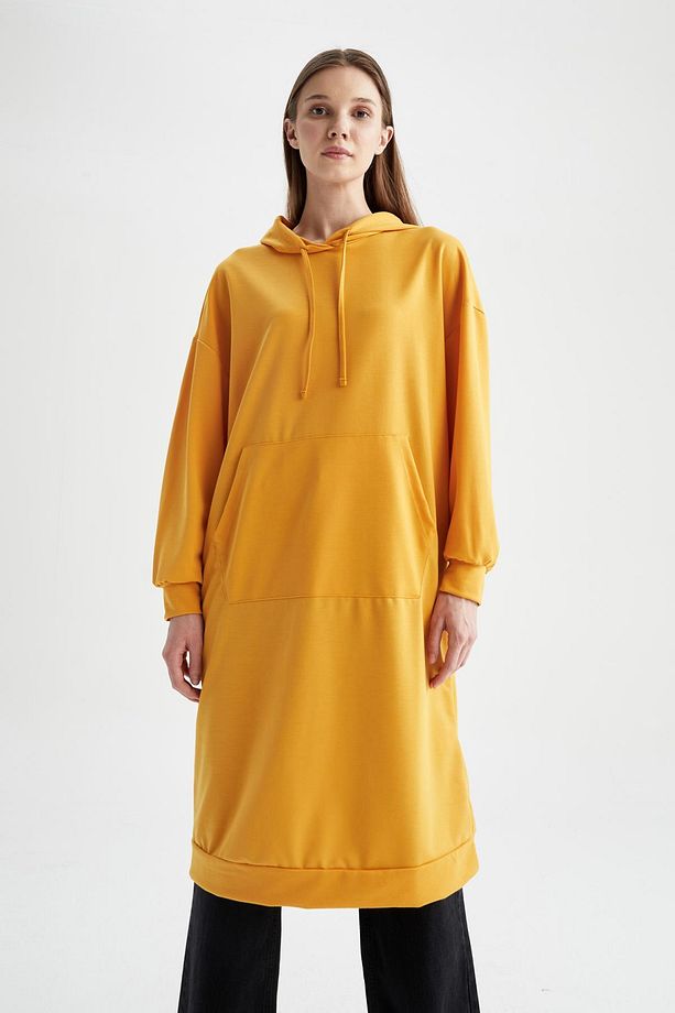 Oversize Fit Kapüşonlu Kanguru Cepli Sweatshirt Tunik - 4