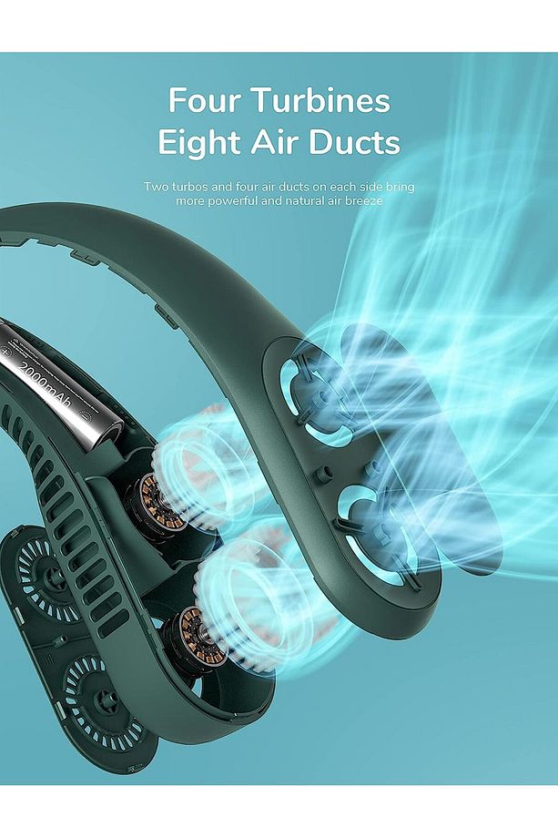 Dört turbo boyun vantilatörü, kişisel bıçaksız şarj edilebilir vantilatör, 4000 mAh - 3