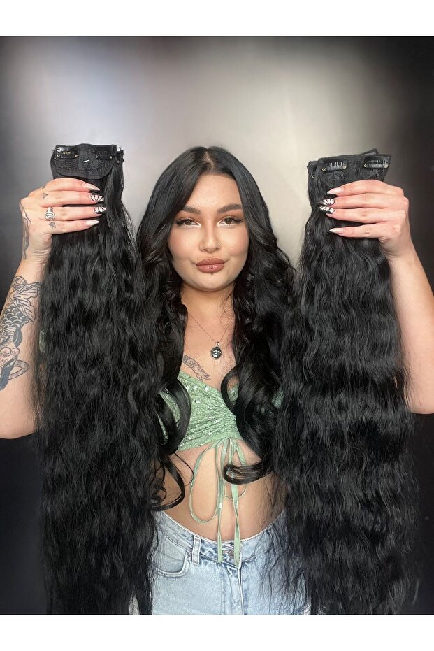 Afro Dalgalı 8 Parça Çıt Çıt - Siyah - 1